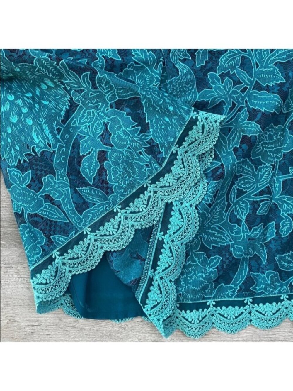 HD in Paris Anthropologie Lace Overlay Blouse Green Scallop Trim $118 Sz 10 - Picture 11 of 11